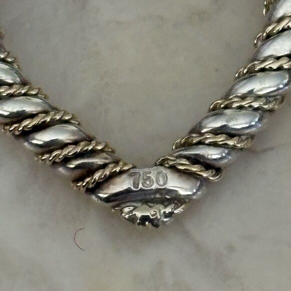 Tiffany & Co 18K Gold & 925 Sterling Silver Twisted Rope Open Heart Necklace 20” - Picture 8 of 13